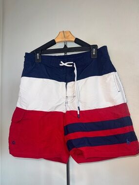 Polo by Ralph Lauren Red, White & Navy Horizontal Stripe Swim Trunks 2for$40